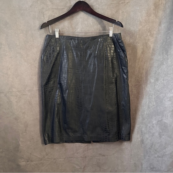 Evan Davies Croc Embossed Leather Pencil Skirt Size 14 - Picture 5 of 11